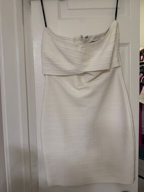 Herve Leger Off-White Strapless Bandage Mini Dress